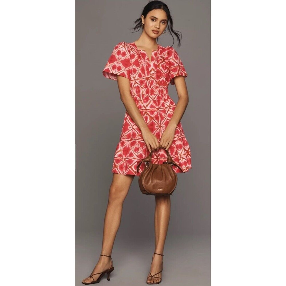 Anthropologie Red Patterned Mini Dress